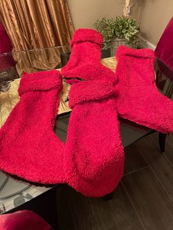 CHRISTMAS Set Of 4 Furry Red Stockings (20” Long)