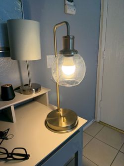 Brass Desk Lamp with Globe Glass Shade