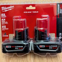 2 Milwaukee 3ah M12 Batteries 75.00