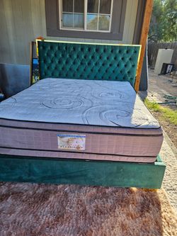 Green Velvet king  Bed Frame with Mattress Free delivery today ss