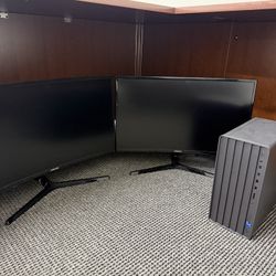 HP Envy PC And Two Curved Screen Monitors
