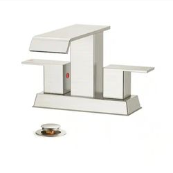 Forious pro
4 in. Centerset Double Handle Low Arc Bathroom Faucet with Pop-up Drain Kit Included in Brushed Nickel