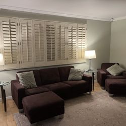 Natuzzi Purple Suede Set - Couch, 2 Armchairs, 2 Ottomans