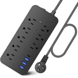 Power Strip Surge Protector (1700J)- VOKO Flat Plug 12-in-1 Ultra Extension Cord with 8 Outlets with