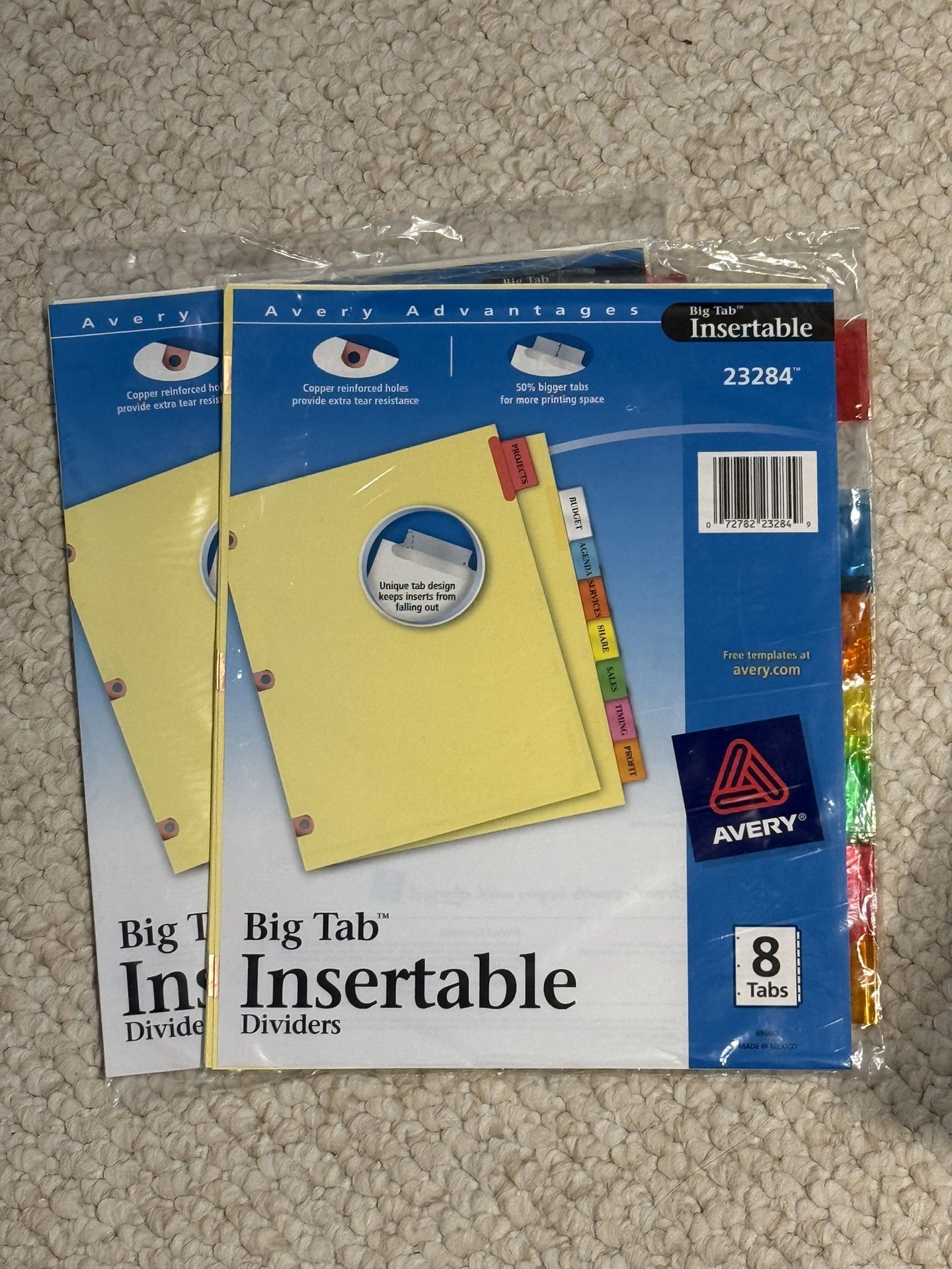 🆕 2-packs! Avery Big Tab Insertable Dividers, Buff Paper, 8 Multicolor Tabs Each - Cary