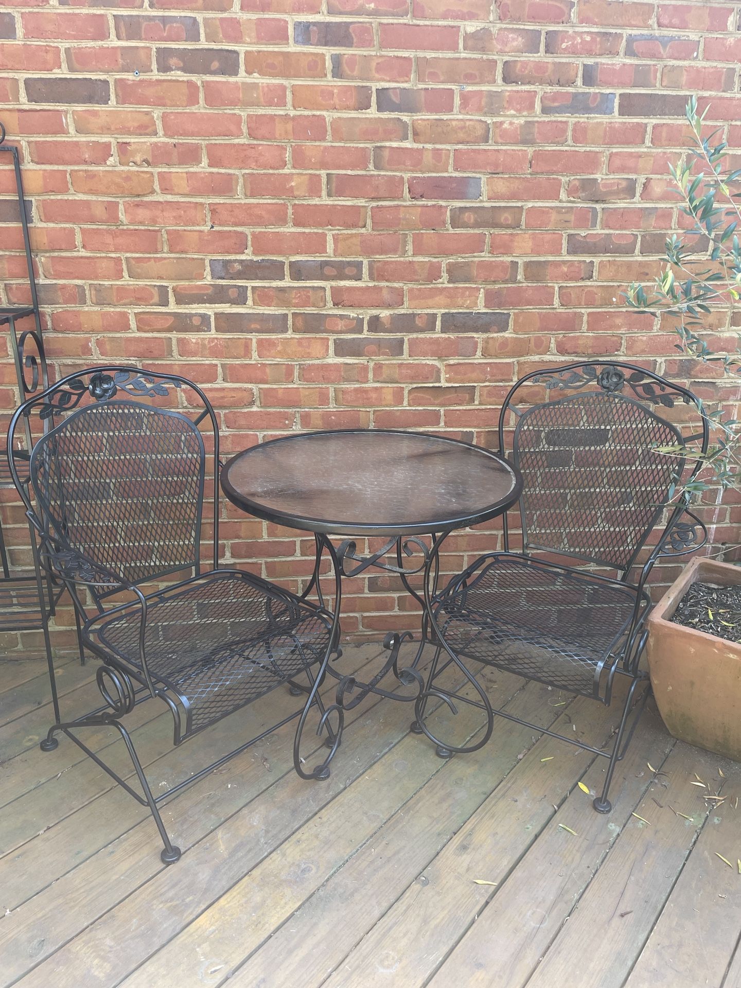 Wrought Iron Table + 2 Spring Base Dining Chairs