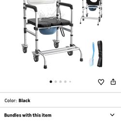 4 in 1 Rolling Bedside Commode Chair with Wheels for Elderly, Shower Chair with Handles, Adjustable Height Raised Toilet Seat for Seniors,Disabled and