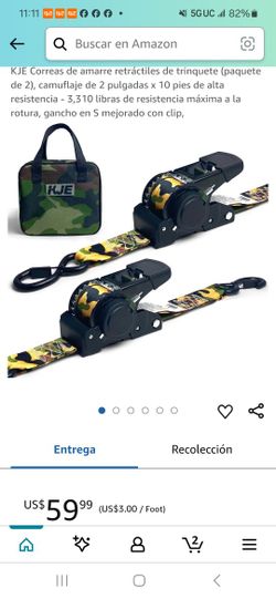 Retractable ratchet mooring straps (pack of 2), camouflage 2 inches x 10 feet