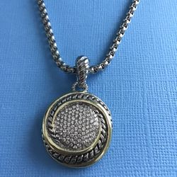 Sparkling CZ Pendant With Adjustable 16” to 18” Chain Silver w/Gold Trim *Pickup Boca Raton Or ship Nationwide