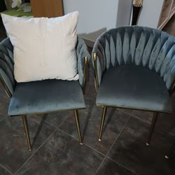 Velour Grey Gold Chairs Set 4