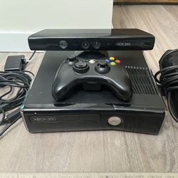 Microsoft Xbox 360 Slim Black Console with Controller, Cords, and Kinect Tested