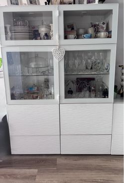 White Display Cabinet with Glass Doors