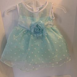 Baby Girl kids dream Sleeveless green polkadot Faux Flower dress XS 3 Months tieback 