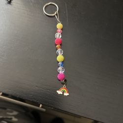 Multicolor Cranberry Beads And Clear Beads Keychain With A Rainbow
