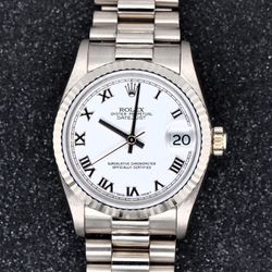 1988 Midsize Rolex Datejust 18k White Gold 31mm 68279 Watch