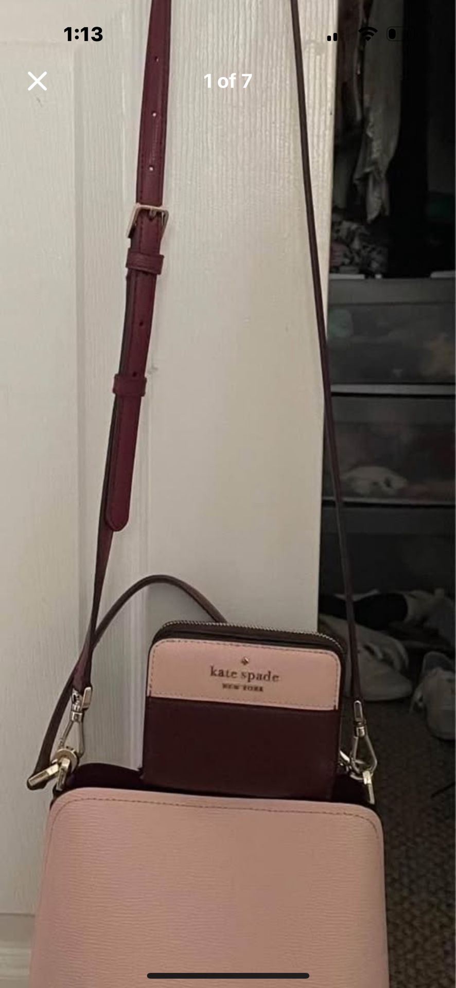 Kate Spade Darcy Small Bucket Bag Crossbody Rose Smoke Pink Burgundy Colorblock