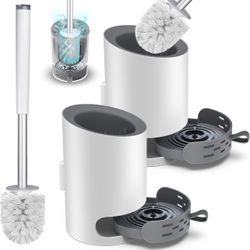 Toilet Brush and Holder Set 2 Pack, Domi-patrol Toilet Bowl Brush and Holder White, Hard Bristles Toilet Cleaning Brushes for Bathroom with Holder, An