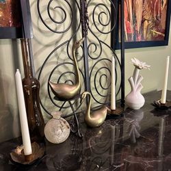Pair Of Large Vintage Brass Swans