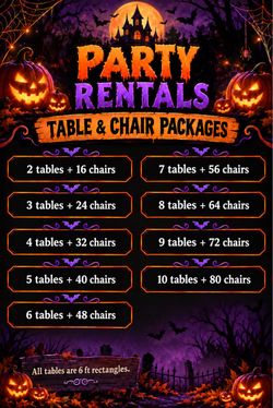 Tables, chairs, heater and popup canopy