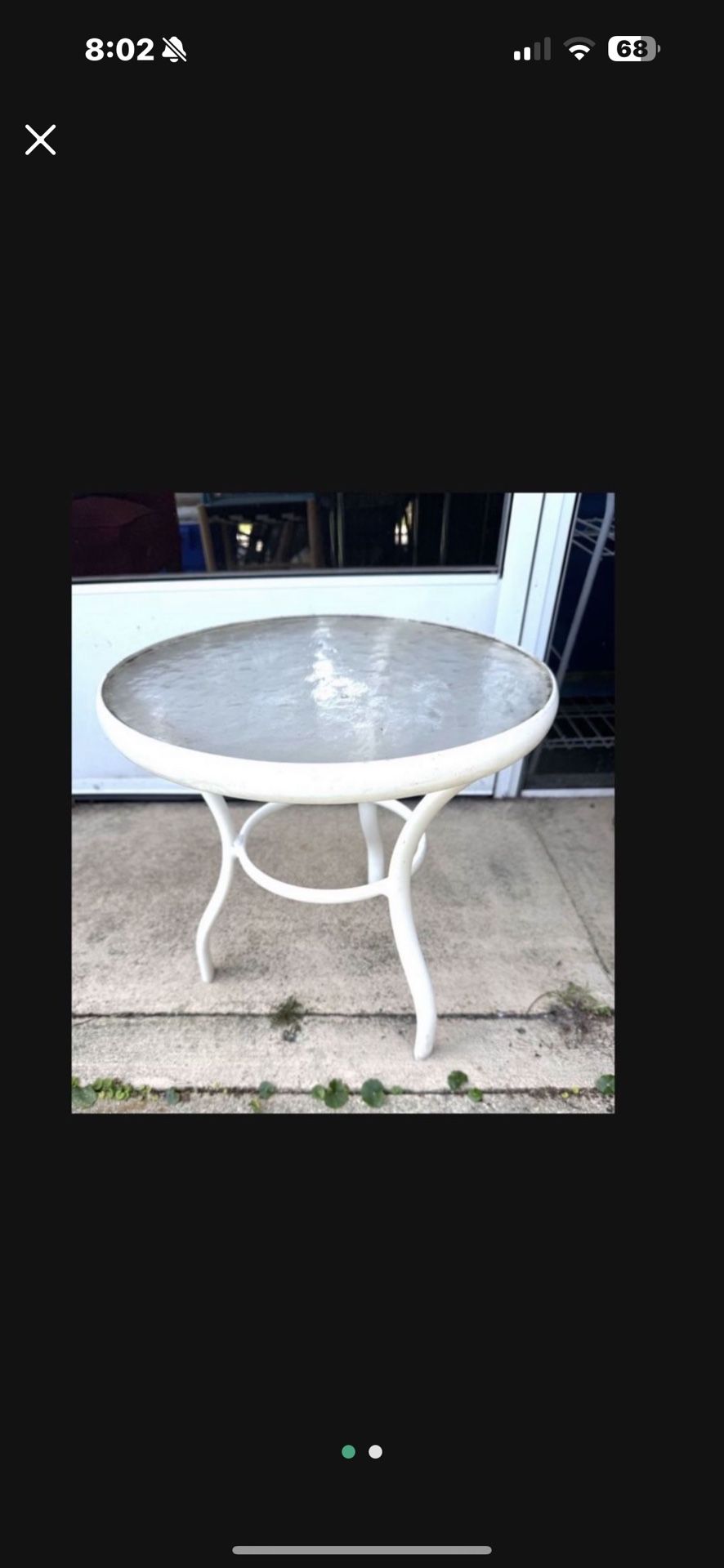 Last Chance glass and metal patio snack table