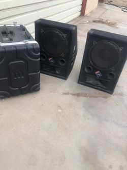 Two nady audio speakers with power conditioner