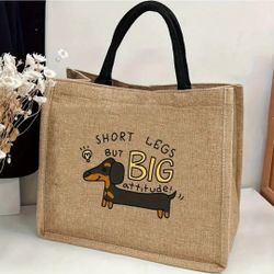 Cute Dachshund Burlap Bag
