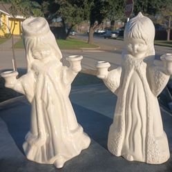 Boy And Girl Porcelain Candle Holders