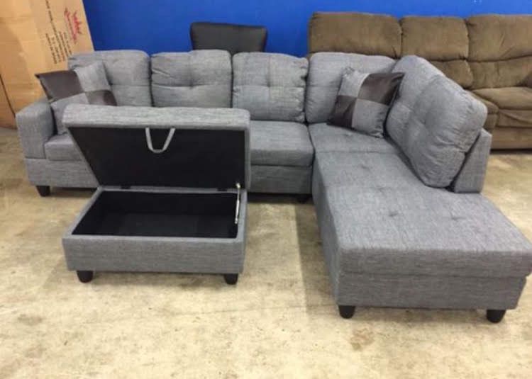 New  Gray Sectional Sofa Couch With Storage Ottoman And Pillows New In Packaging 