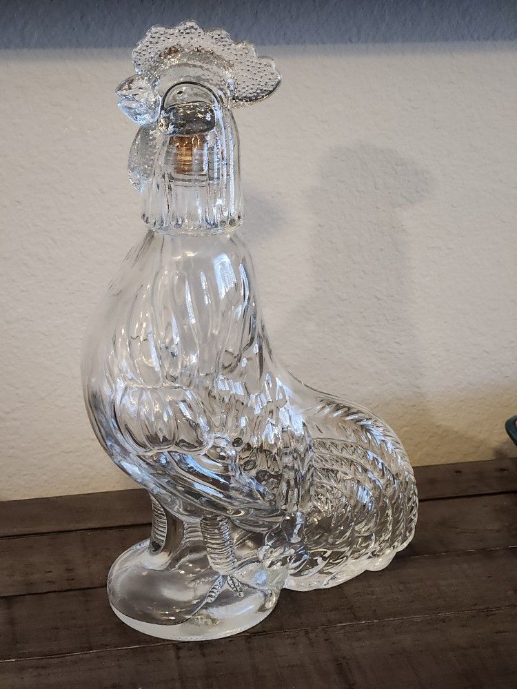 Vintage Glass Rooster Decanter / Liquor Bottle 13 Inches