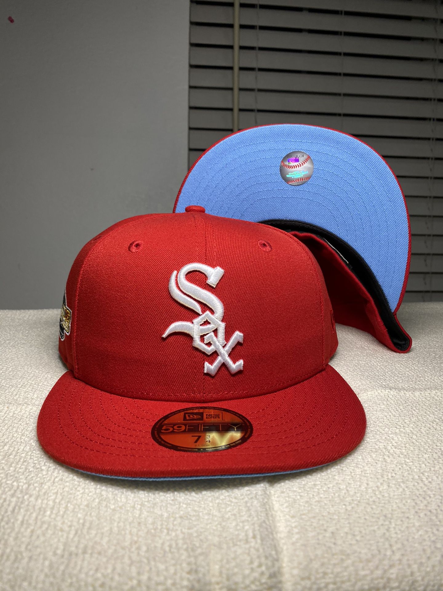 Chicago White Sox Red New Era 5950 Fitted Icy Blue UV 2005 World Series Patch Hat Club Exclusive