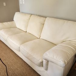 Set of Two (2) Cream/Off-White Genuine Leather Sofas