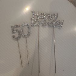 Metal Rhinestones Happy Birthday 50 Sign Cake Topper 