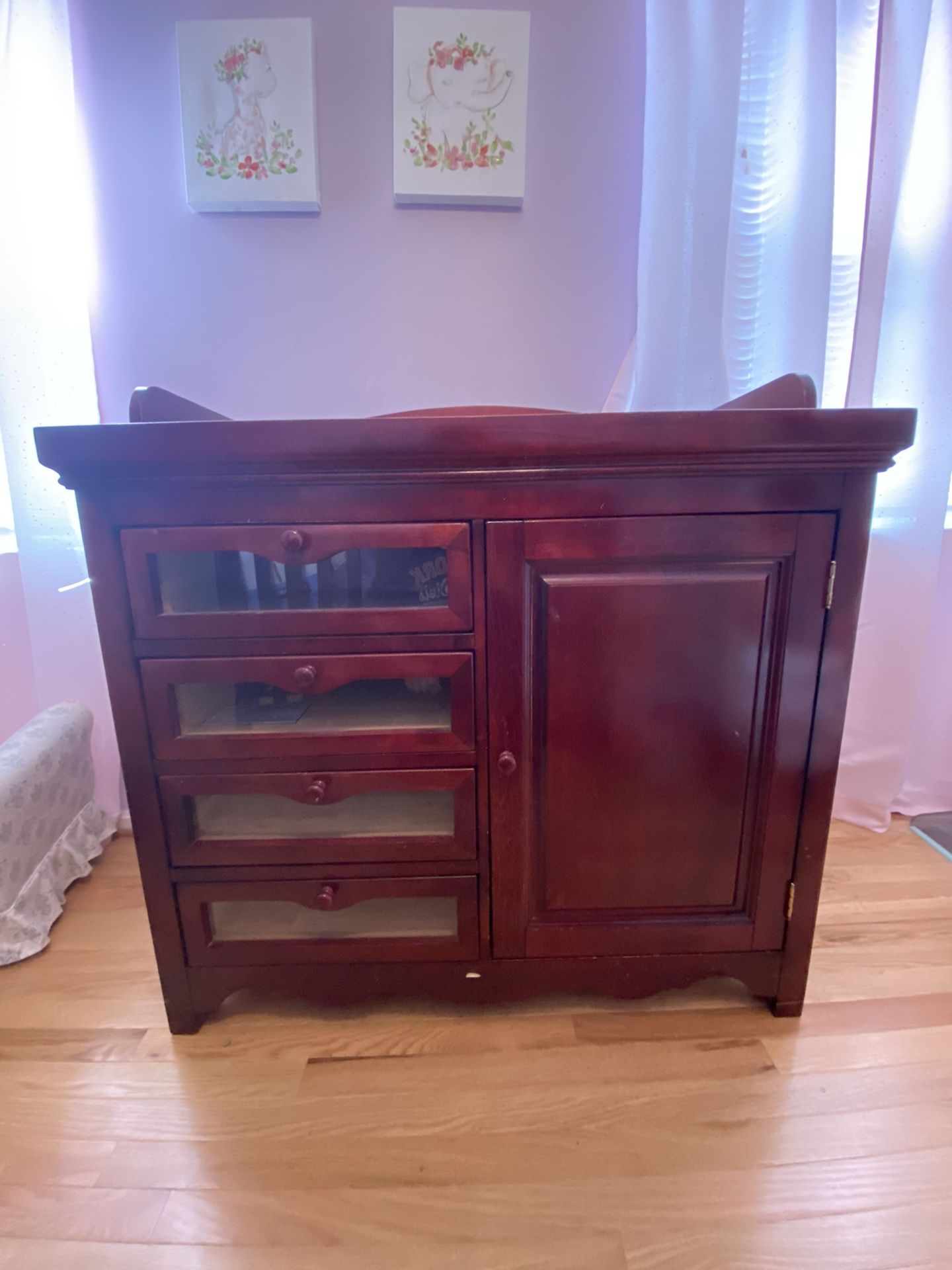 Cherrywood dresser with cabinet and changing top