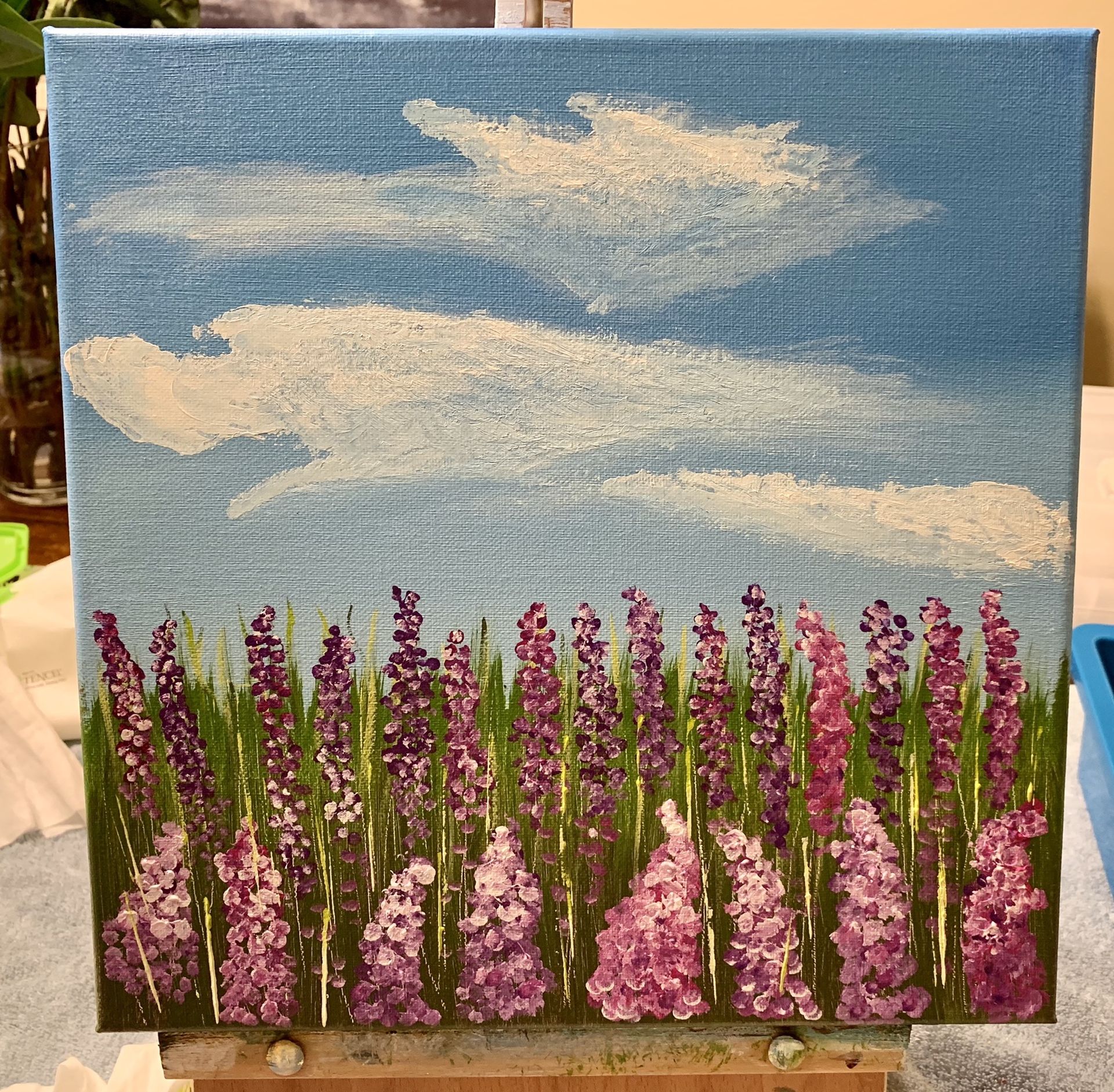 Lavender Field Acrylic Painting: 12 x 12 Canvas