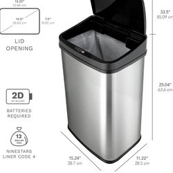 NEW8 Gal. Automatic Trash Can - Stainless Steel
