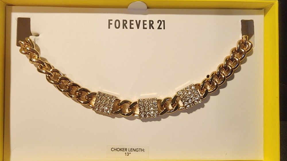 Forever 21 Gold Tone w/Rhinestone Choker Necklace