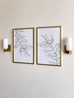 Set of 2 Gold-Framed Botanical Line Art Prints