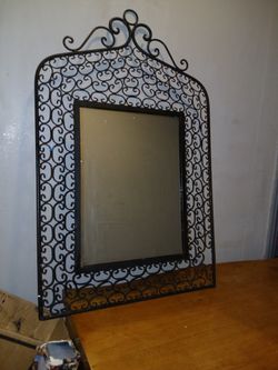 Vintage (Possibly Antique) Large Wrought Iron Scroll Mirror