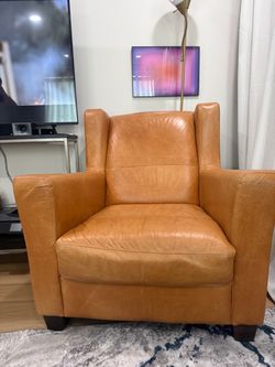 Tan Leather Wingback Accent Chair