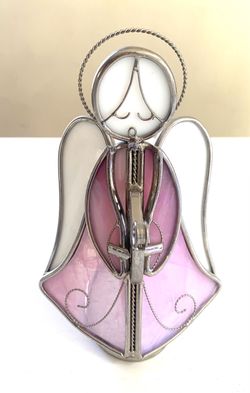 STAIN GLASS ANGEL CANDLE HOLDER
