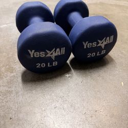 Pair Of 20 Pound Rubber Coated Yes4All Dumbbells