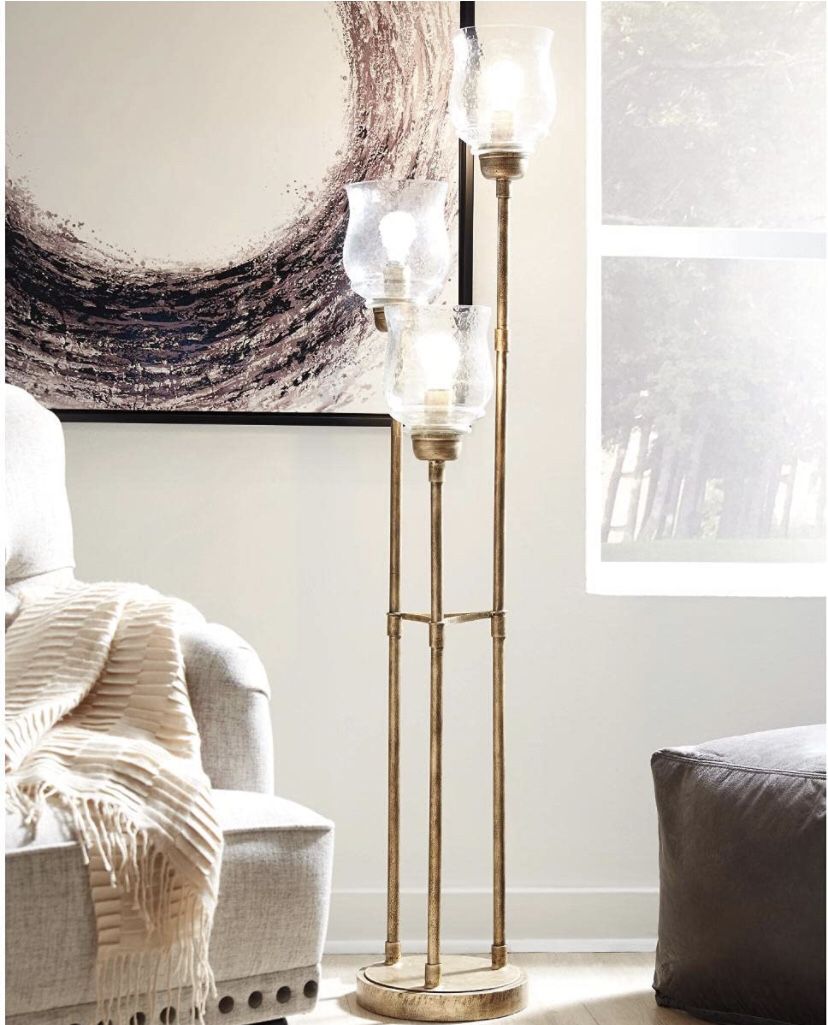 *Brand New* Signature Design by Ashley Emmie Floor Lamp with Varying Height Bulbs, Antique Gold