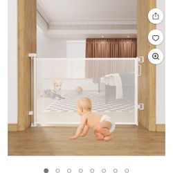 Retractable Mesh Baby & Dog Pet Safety Gate for Stairs & Doorways - 34" Tall, Extends to 64" Wide