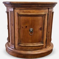 Ethan Allen Vintage Pine Drum End Table – Oval Accent Cabinet w/ Storage