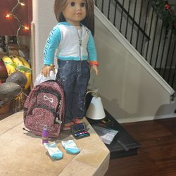 American Doll Outfit With Backpack Water bottle Socks And Eye Shadow Pallet (doll Not Included) 