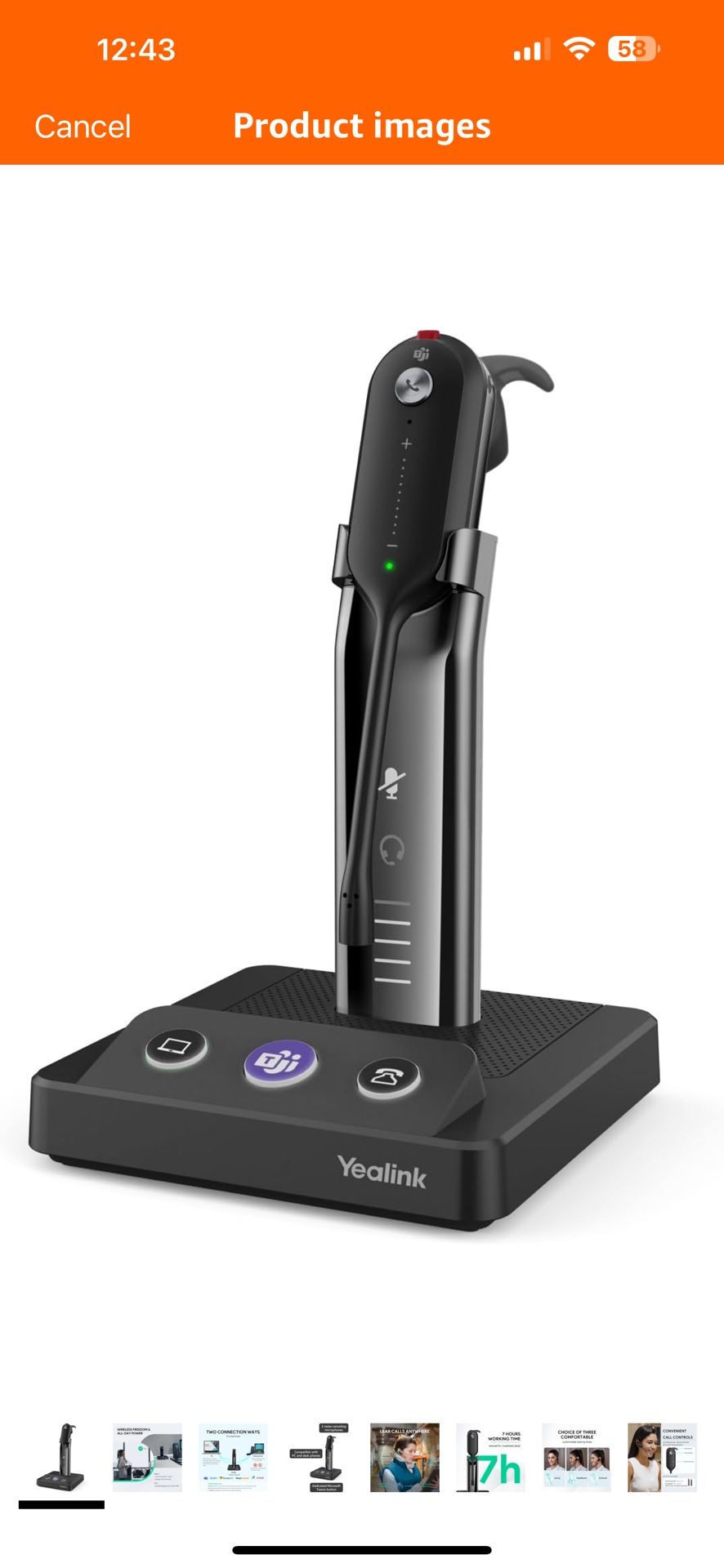 Yealink Wireless DECT Headset WH63, Single Ear Office Headset Teams Certified, for Desk Phone and Computer Softphone, Noise Cancelling Mic, Compatible