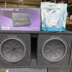 Kicker 12" Comp R Subwoofers Kicker Ported Box 2k Amp and Wiring Kit.