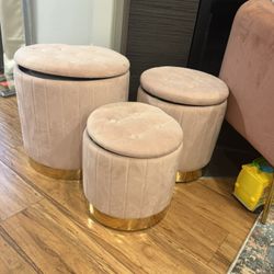 3 Pieces Velvet Ottoman with storage 