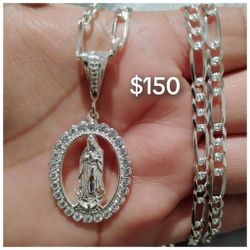 925 Sterling Silver Chain With The Pendant/Cadena Con Dije De Plata 925