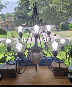 Home Decor - Large 9 Light Classical Vintage Style Antique Pewter and Cream Chandelier